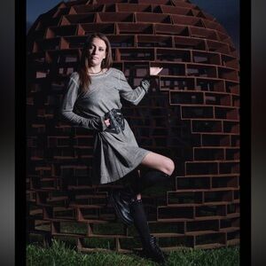 TLC Gray grommet neck a-line dress